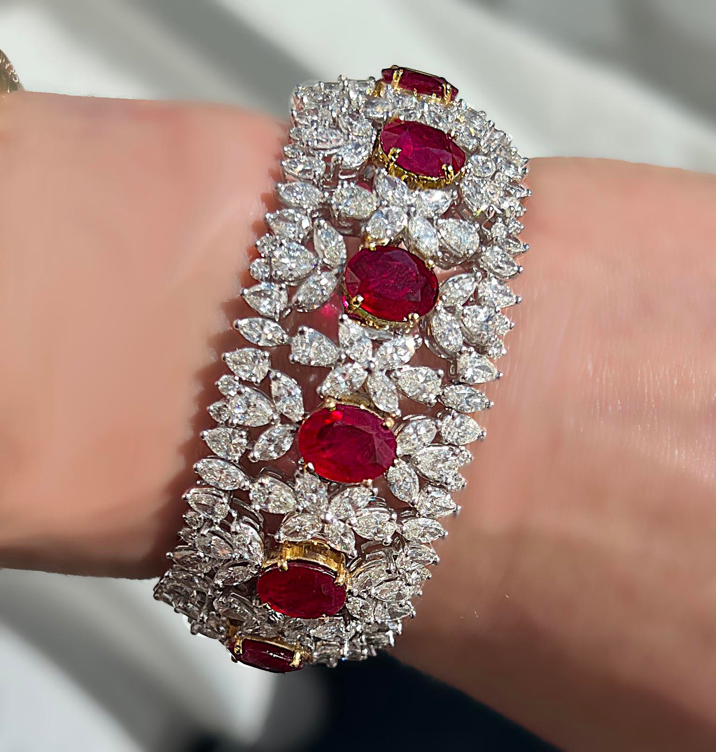 AGL Certified 35 Carat Ruby and Diamond Statement Bracelet