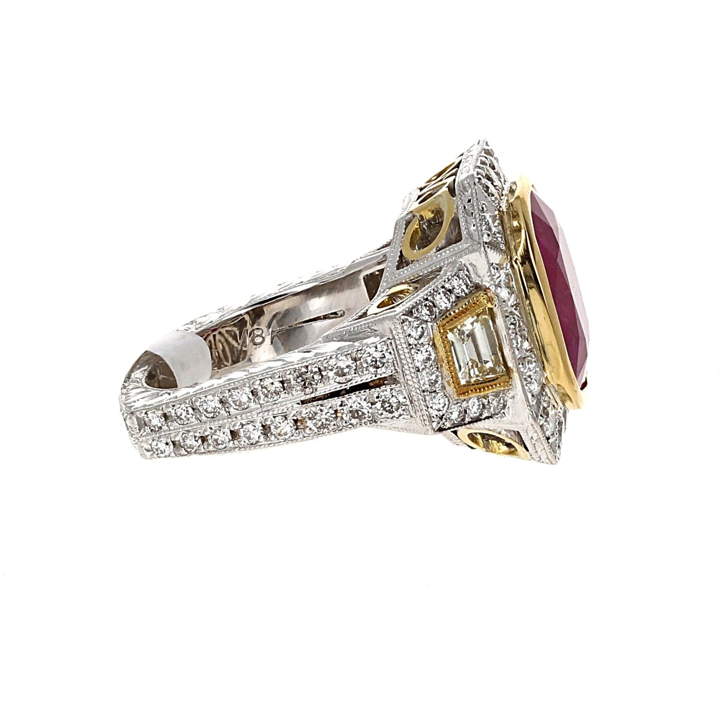 GIA Burma Ruby and Diamond Three Stone Cocktail Ring