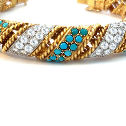 Vintage Turquoise and Dimond 18k Cuff Bracelet