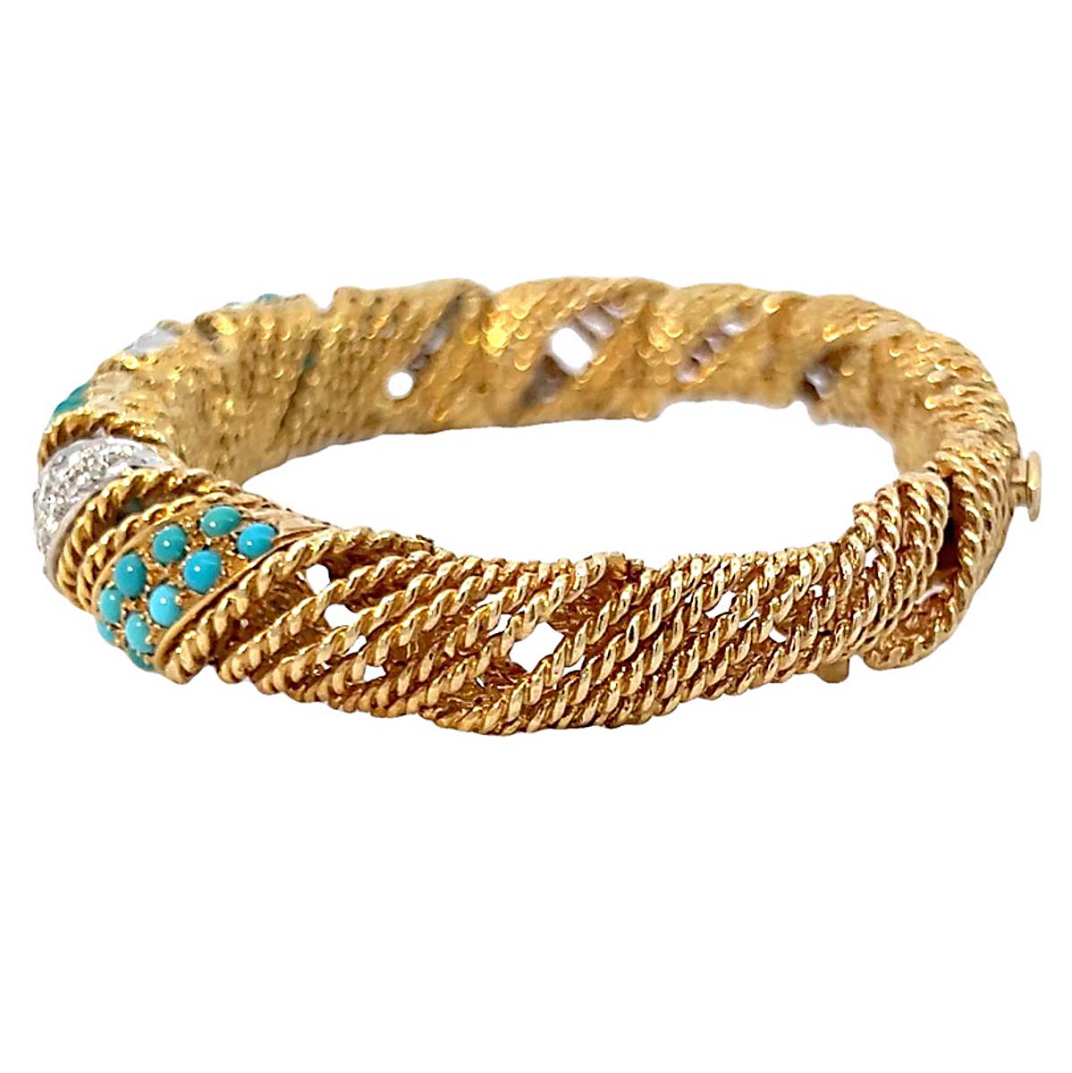 Vintage Turquoise and Dimond 18k Cuff Bracelet