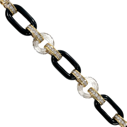 Onyx Rock Crystal Quartz and Diamond Link Bracelet