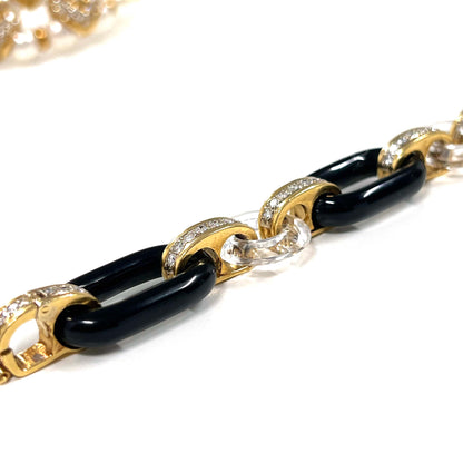 Onyx Rock Crystal Quartz and Diamond Link Bracelet