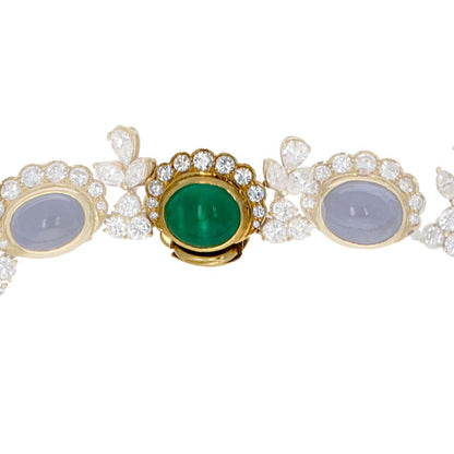 GIA Vintage Retro Sapphire Emerald Cabochon and Diamond Necklace