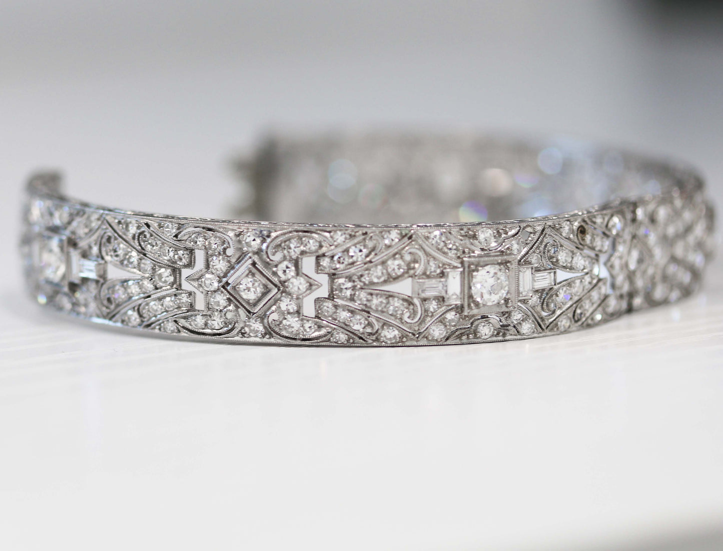 Art Deco Platinum Diamond Bangle Bracelet