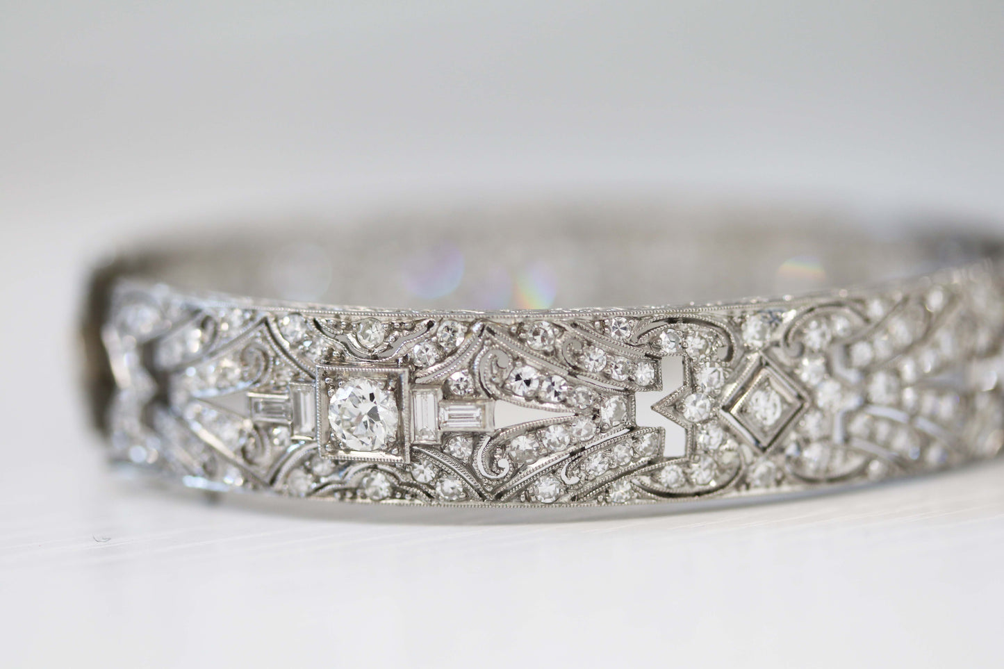 Art Deco Platinum Diamond Bangle Bracelet