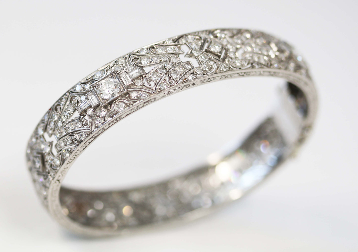 Art Deco Platinum Diamond Bangle Bracelet