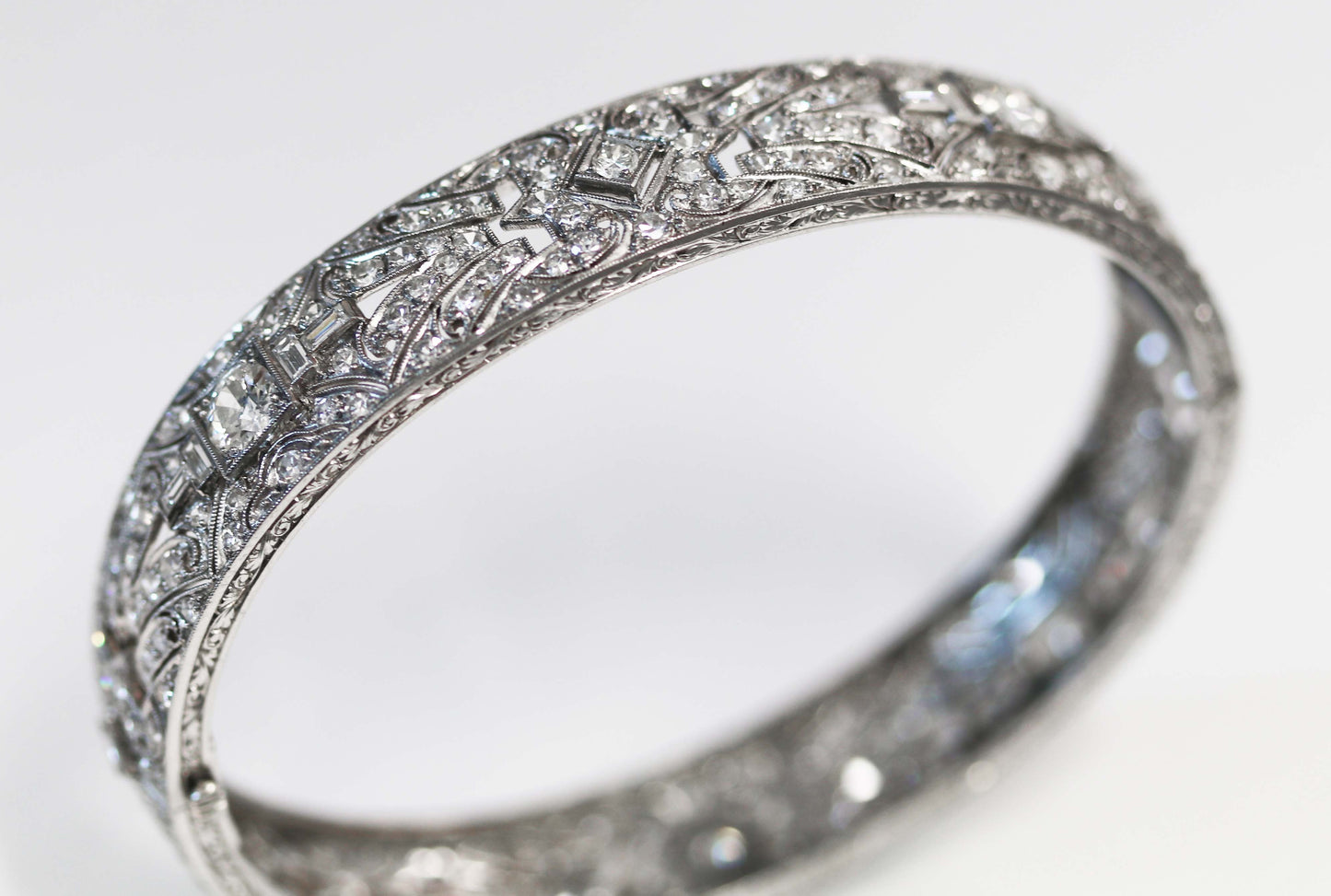 Art Deco Platinum Diamond Bangle Bracelet