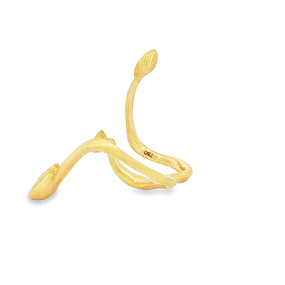 Avant-garde 18k matte yellow gold open-shank ring with 1.53ctw marquise diamonds worn across fingers size 7 by Kantor Gems