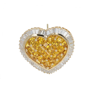 Yellow Sapphire and Diamond Heart Earrings, 19 Carats Sapphires, 10 Carats Diamonds, 18k Yellow Gold