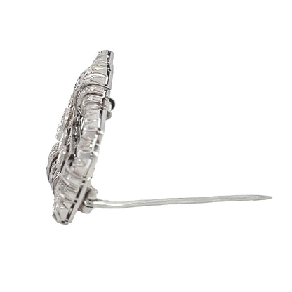 Art Deco Diamond Brooch Pin 2.85 Carat Platinum, Old European Cut Diamonds, Filigree Design