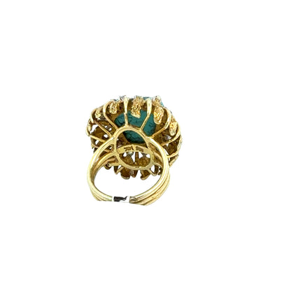 14K Gold Turquoise and Diamond Cocktail Ring, Retro Mid-Century Statement Ring, Size 6