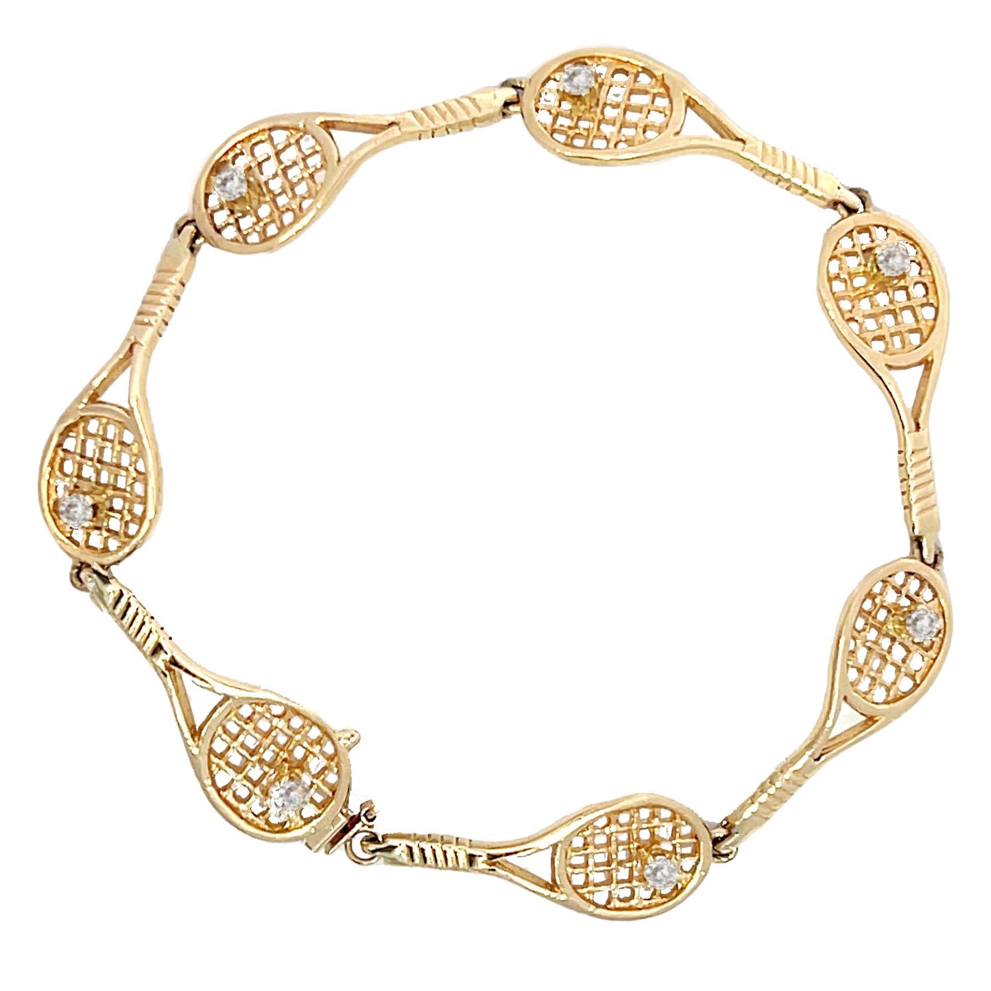 14K Yellow Gold Tennis Racket Diamond Bracelet