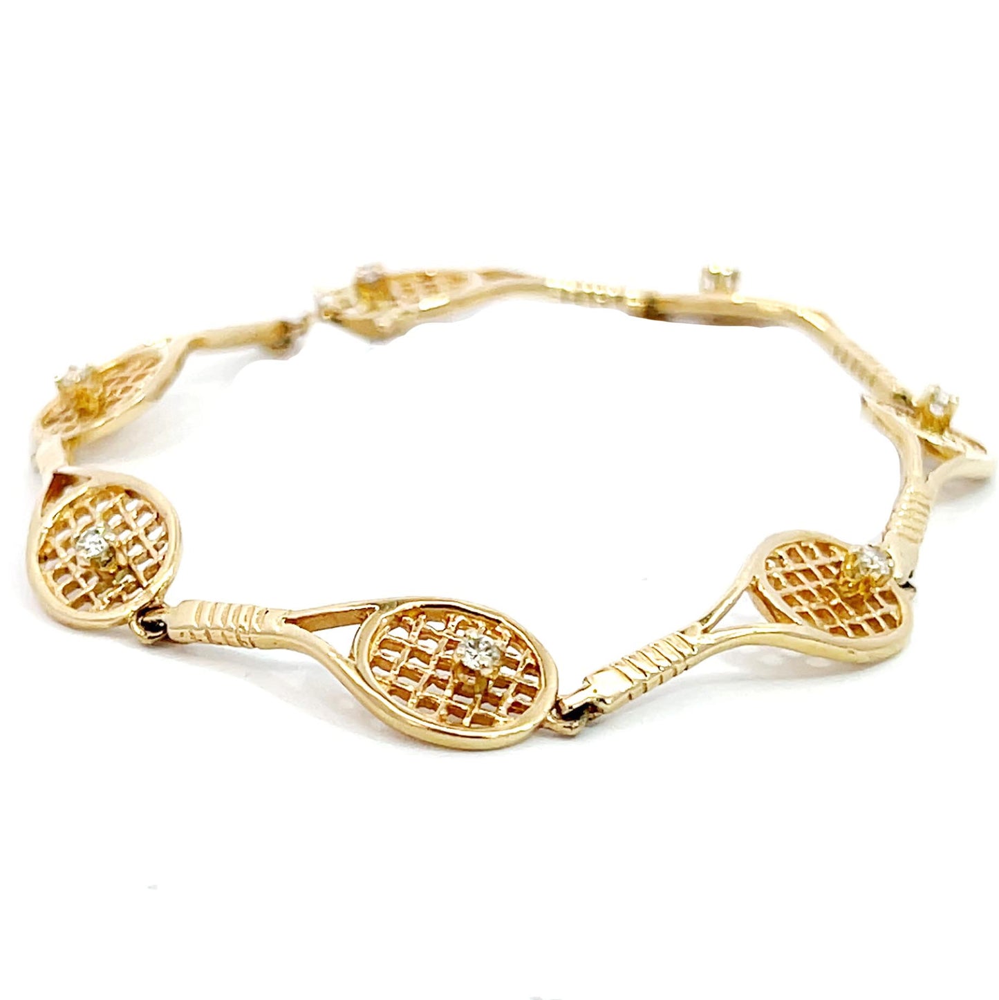 14K Yellow Gold Tennis Racket Diamond Bracelet