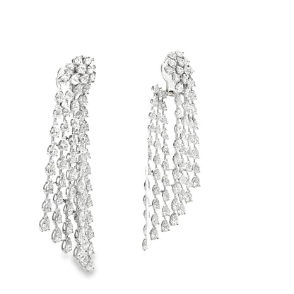 22.01 ct diamond chandelier earrings in platinum. Cascading pear-shaped diamonds create a luminous waterfall effect. Elegant and timeless.