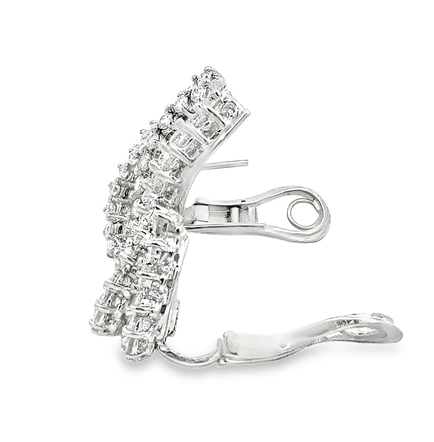 18K White Gold Diamond Cluster Ear Climber Earrings 3.75 Carats Round Brilliant