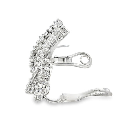 18K White Gold Diamond Cluster Ear Climber Earrings 3.75 Carats Round Brilliant