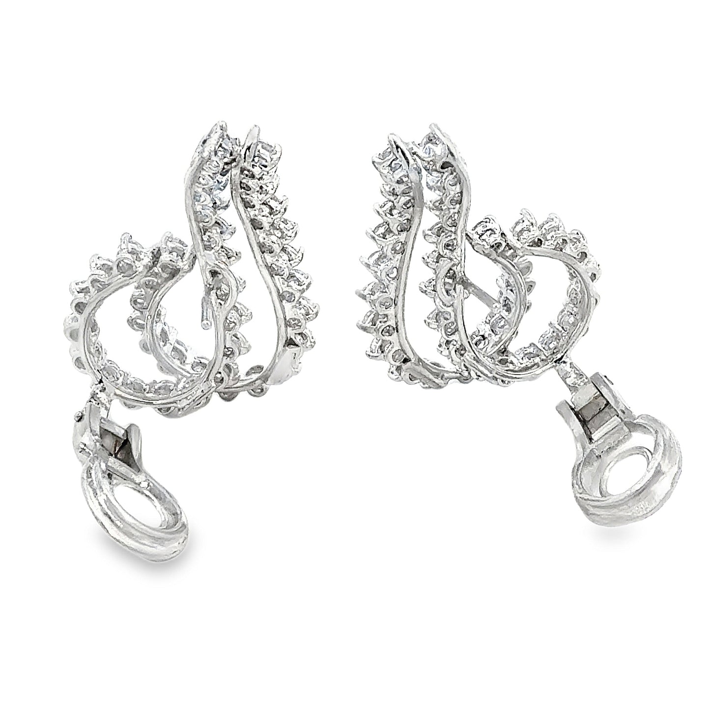 18K White Gold Diamond Cluster Ear Climber Earrings 3.75 Carats Round Brilliant