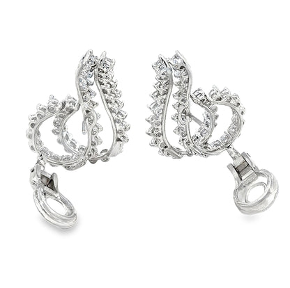 18K White Gold Diamond Cluster Ear Climber Earrings 3.75 Carats Round Brilliant