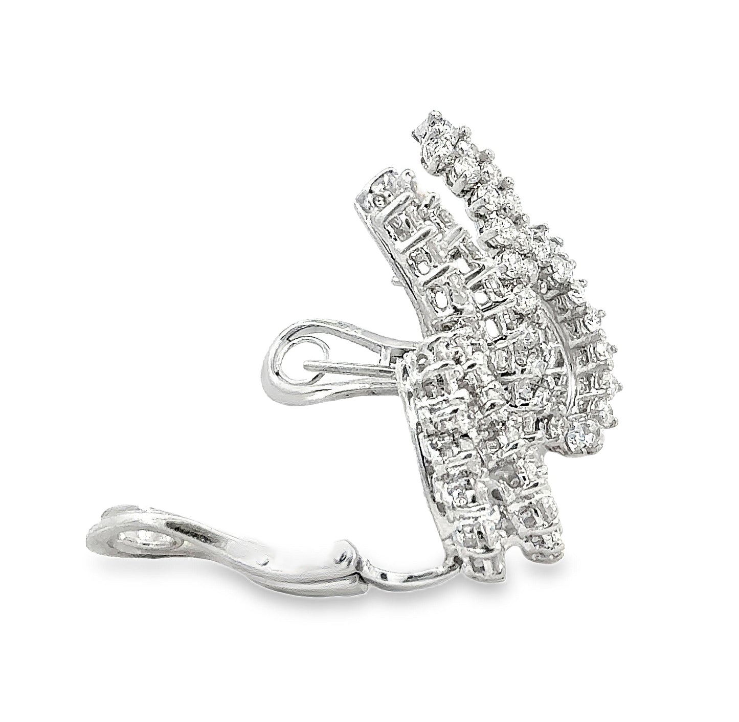 18K White Gold Diamond Cluster Ear Climber Earrings 3.75 Carats Round Brilliant