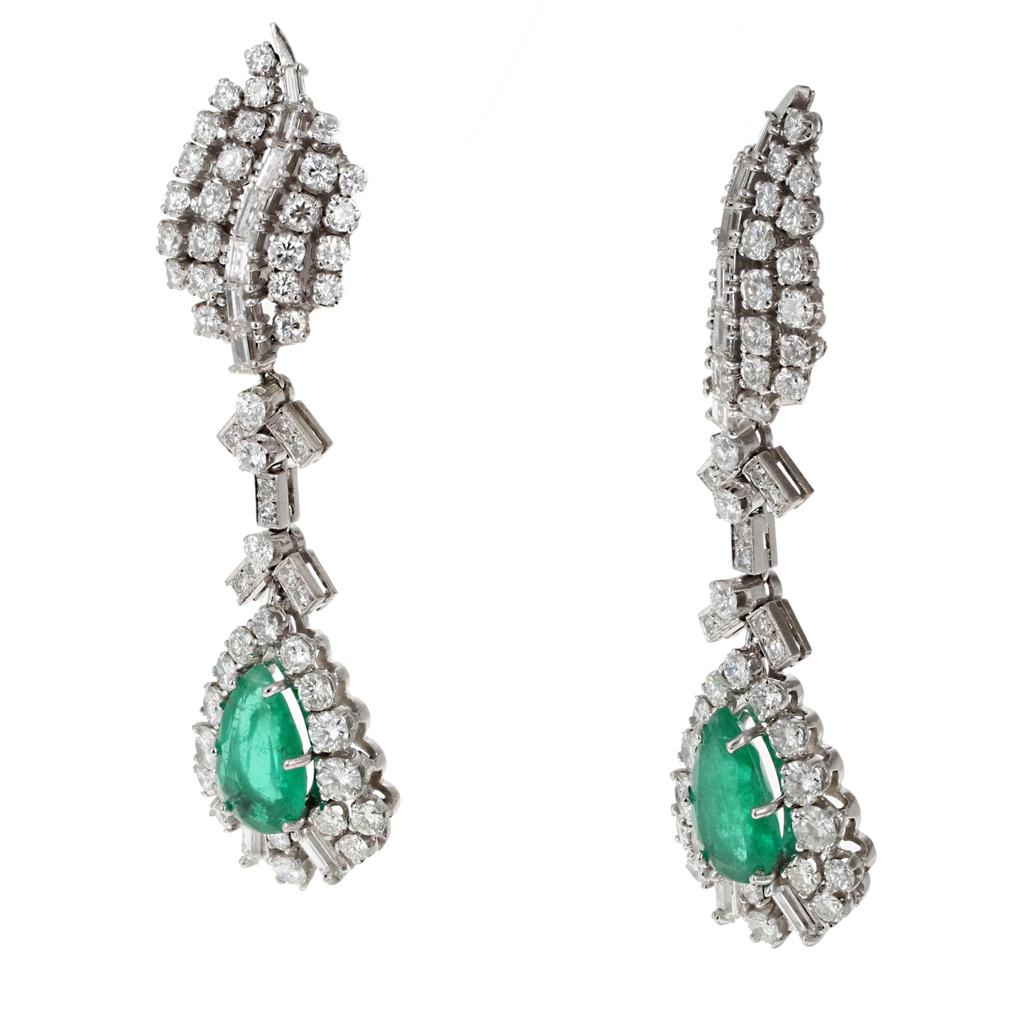 Luxury Emerald Diamond Dangle Earrings – 18K White Gold, 4.25ct Emeralds, 6.30ct Diamonds