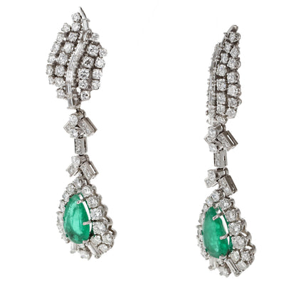 Luxury Emerald Diamond Dangle Earrings – 18K White Gold, 4.25ct Emeralds, 6.30ct Diamonds