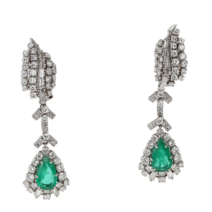 Luxury Emerald Diamond Dangle Earrings – 18K White Gold, 4.25ct Emeralds, 6.30ct Diamonds