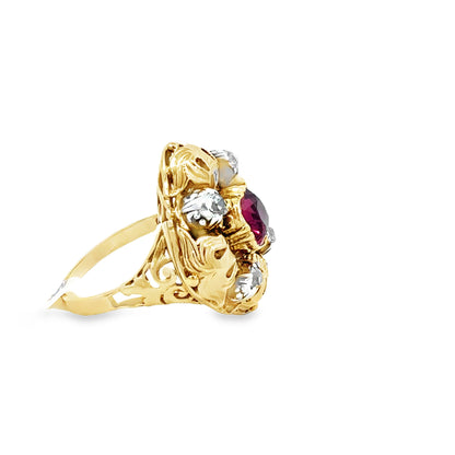 GIA Certified Thai No Heat Cushion-Cut Ruby and Diamond Cocktail Ring