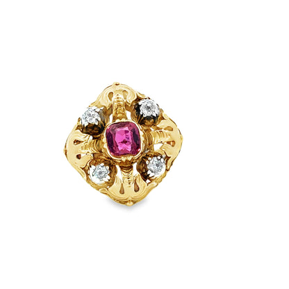 GIA Certified Thai No Heat Cushion-Cut Ruby and Diamond Cocktail Ring