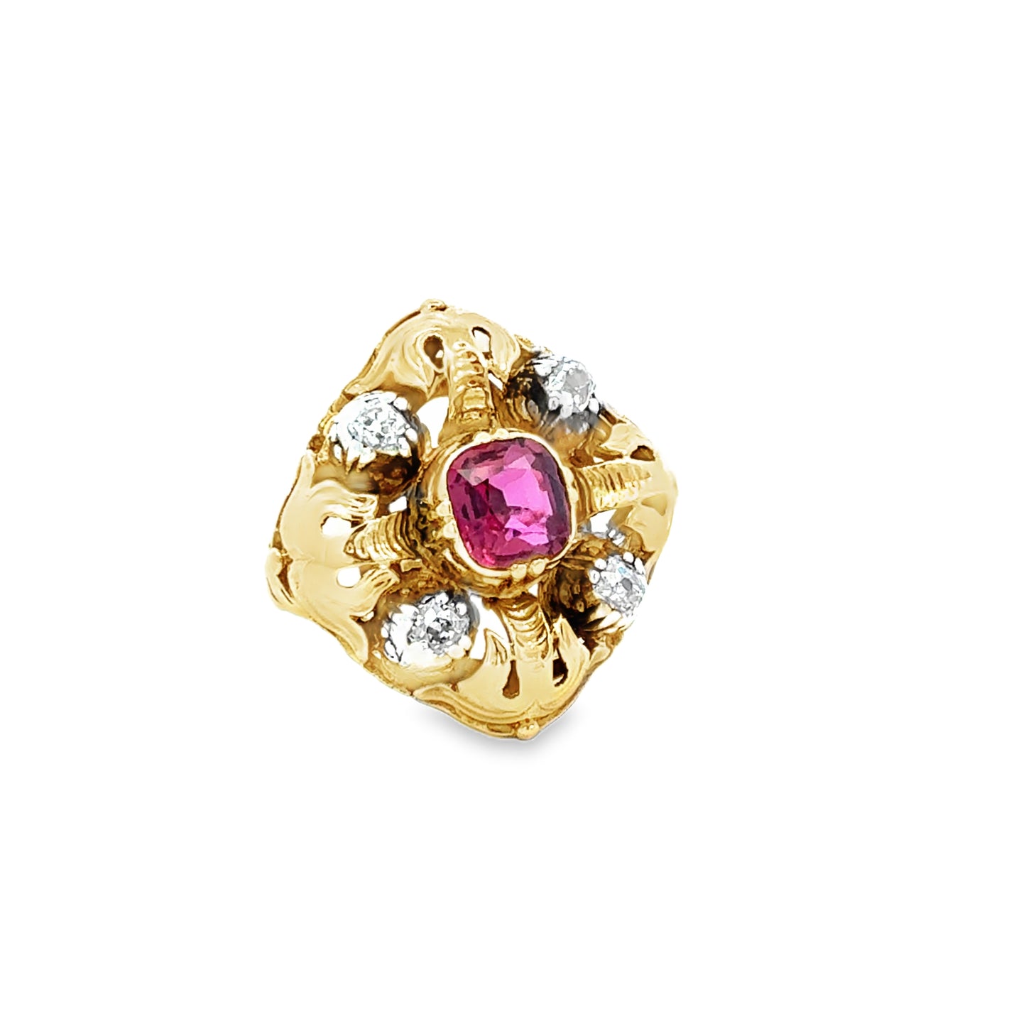GIA Certified Thai No Heat Cushion-Cut Ruby and Diamond Cocktail Ring