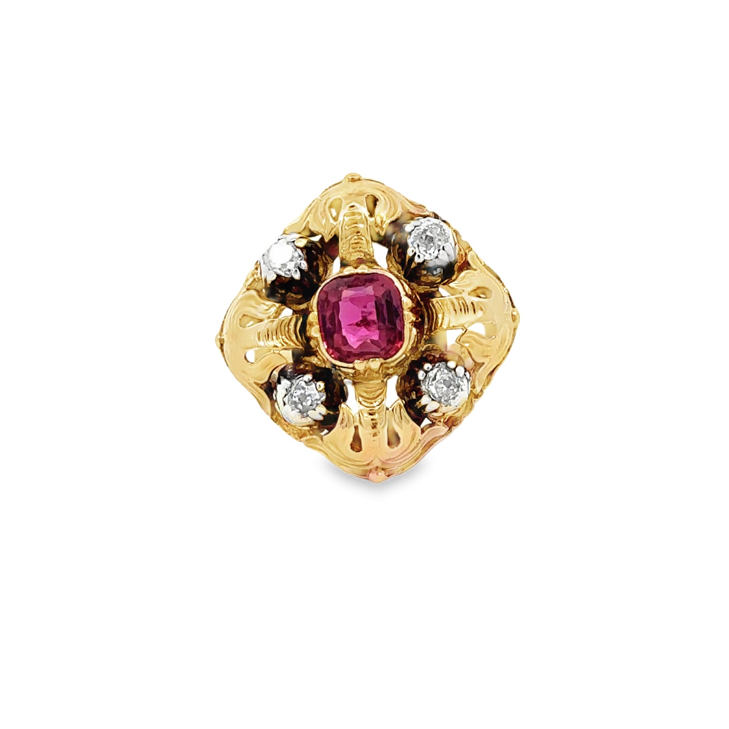 GIA Certified Thai No Heat Cushion-Cut Ruby and Diamond Cocktail Ring