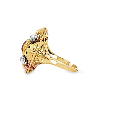 GIA Certified Thai No Heat Cushion-Cut Ruby and Diamond Cocktail Ring