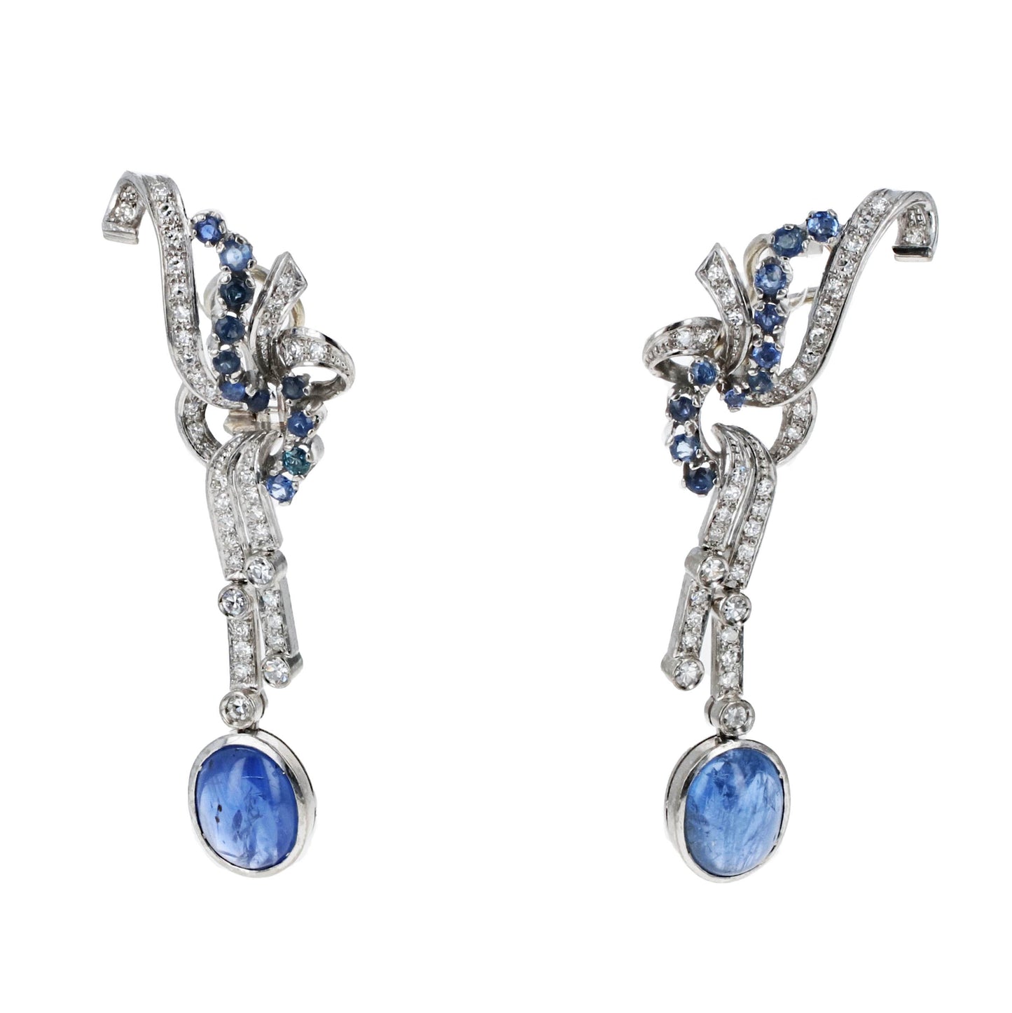 Art Deco Sapphire Diamond Chandelier
Earrings, 18 Karat White Gold