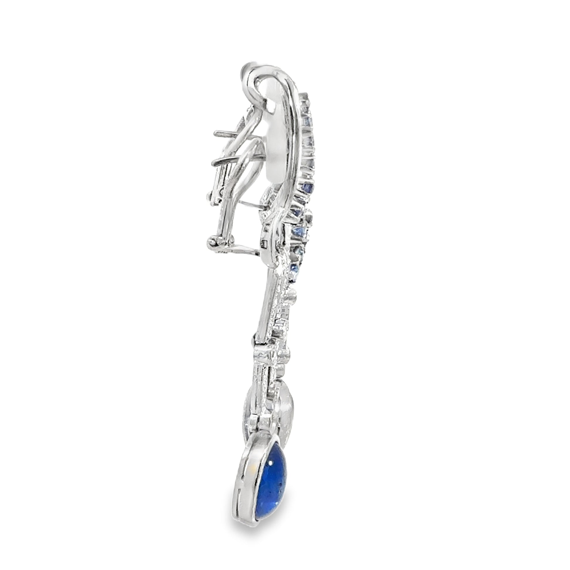 Art Deco Sapphire Diamond Chandelier Earrings, 18 Karat White Gold