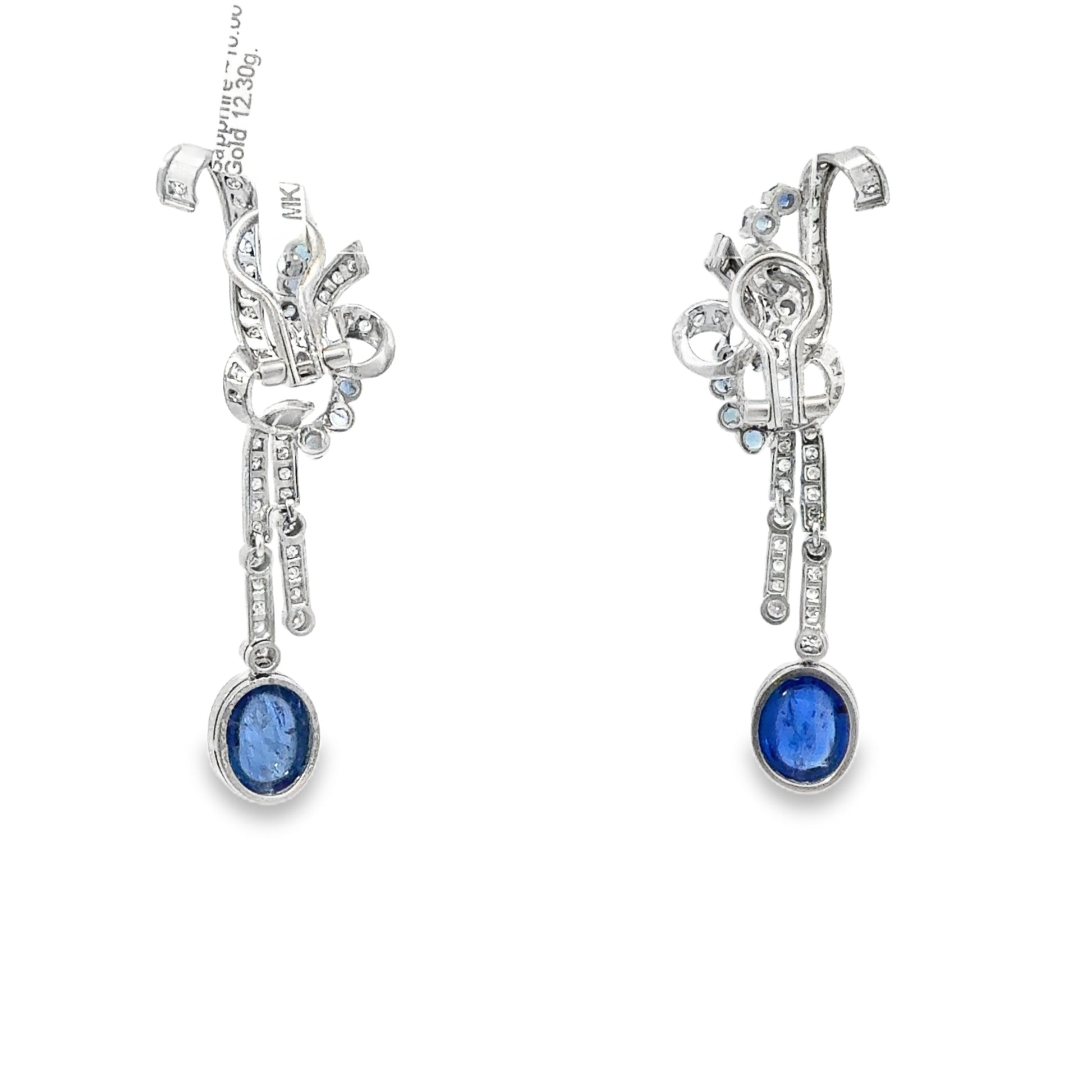 Art Deco Sapphire Diamond Chandelier Earrings, 18 Karat White Gold