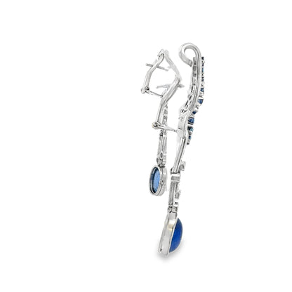 Art Deco Sapphire Diamond Chandelier Earrings, 18 Karat White Gold