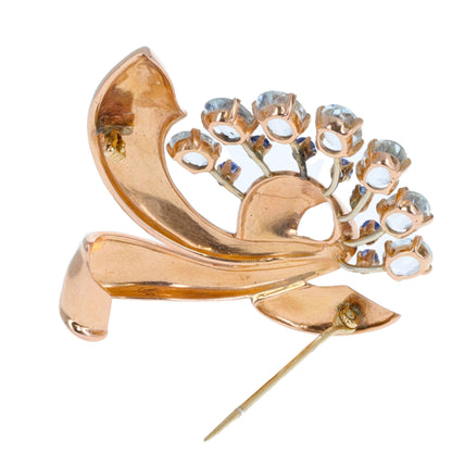 Aquamarine and Sapphire Brooch, 14 Karat Rose Gold