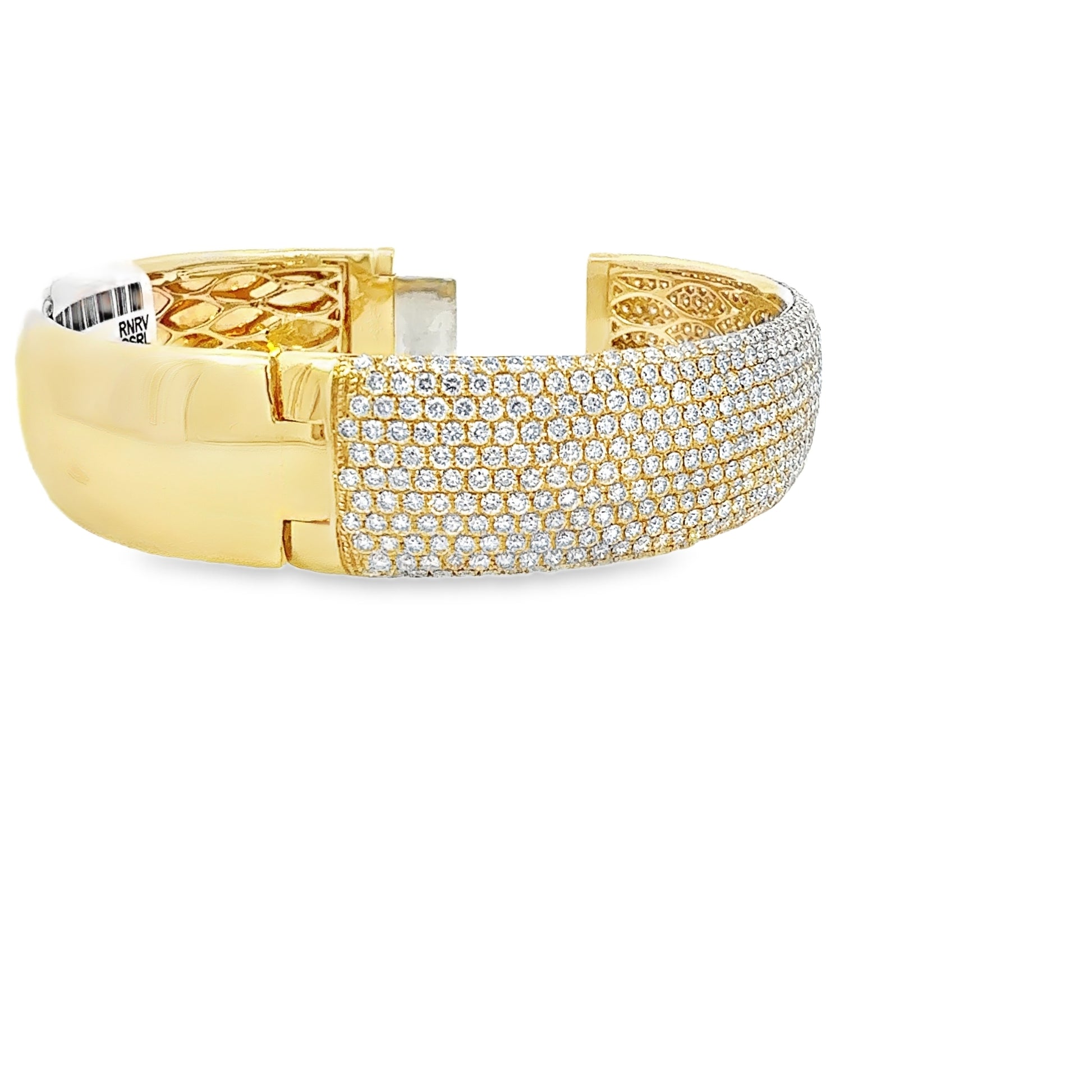 Gold bracelet with diamond accents on a white background