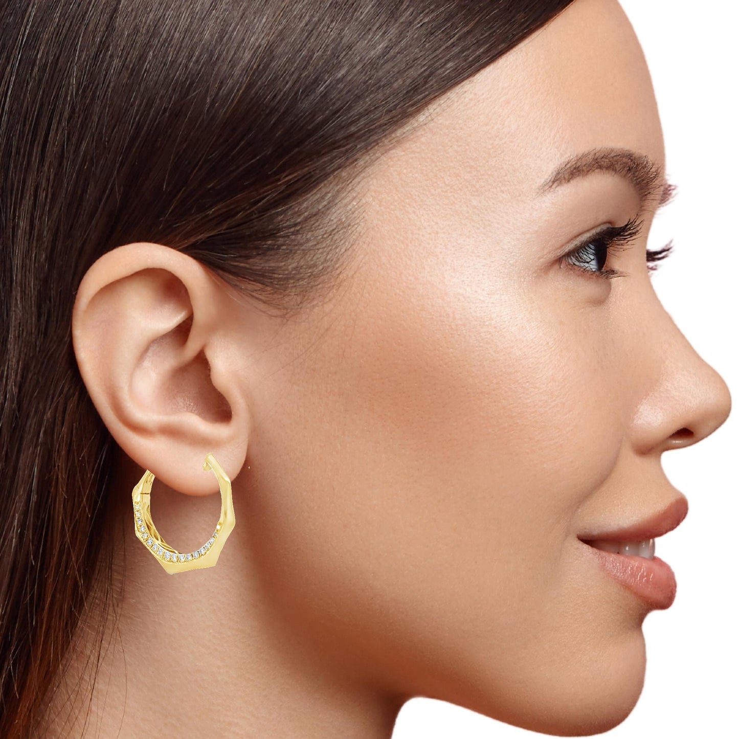 18K Yellow Gold Diamond Geometric Hoop Earrings, 0.41 Carat Pave