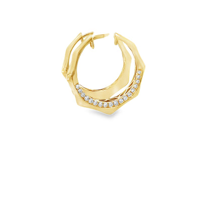 18K yellow gold geometric hoop earrings set with 36 pave round brilliant diamonds, 0.41 ctw. Stylish, modern, and beautifully crafted.