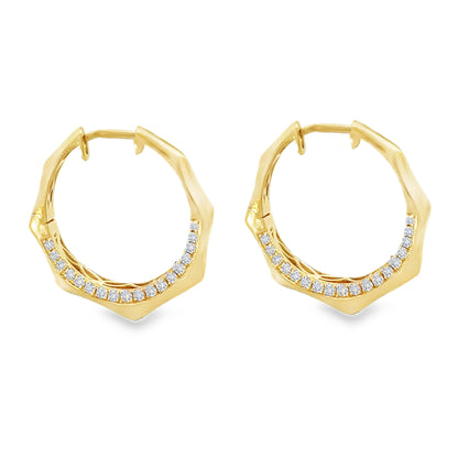 18K Yellow Gold Diamond Geometric Hoop Earrings, 0.41 Carat Pave