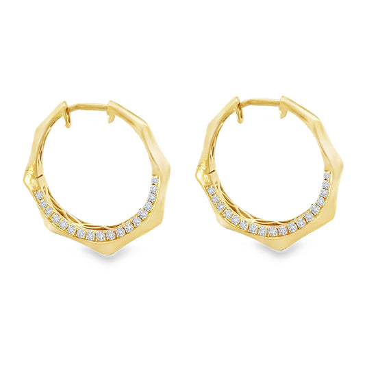18K Yellow Gold Diamond Geometric Hoop Earrings, 0.41 Carat Pave