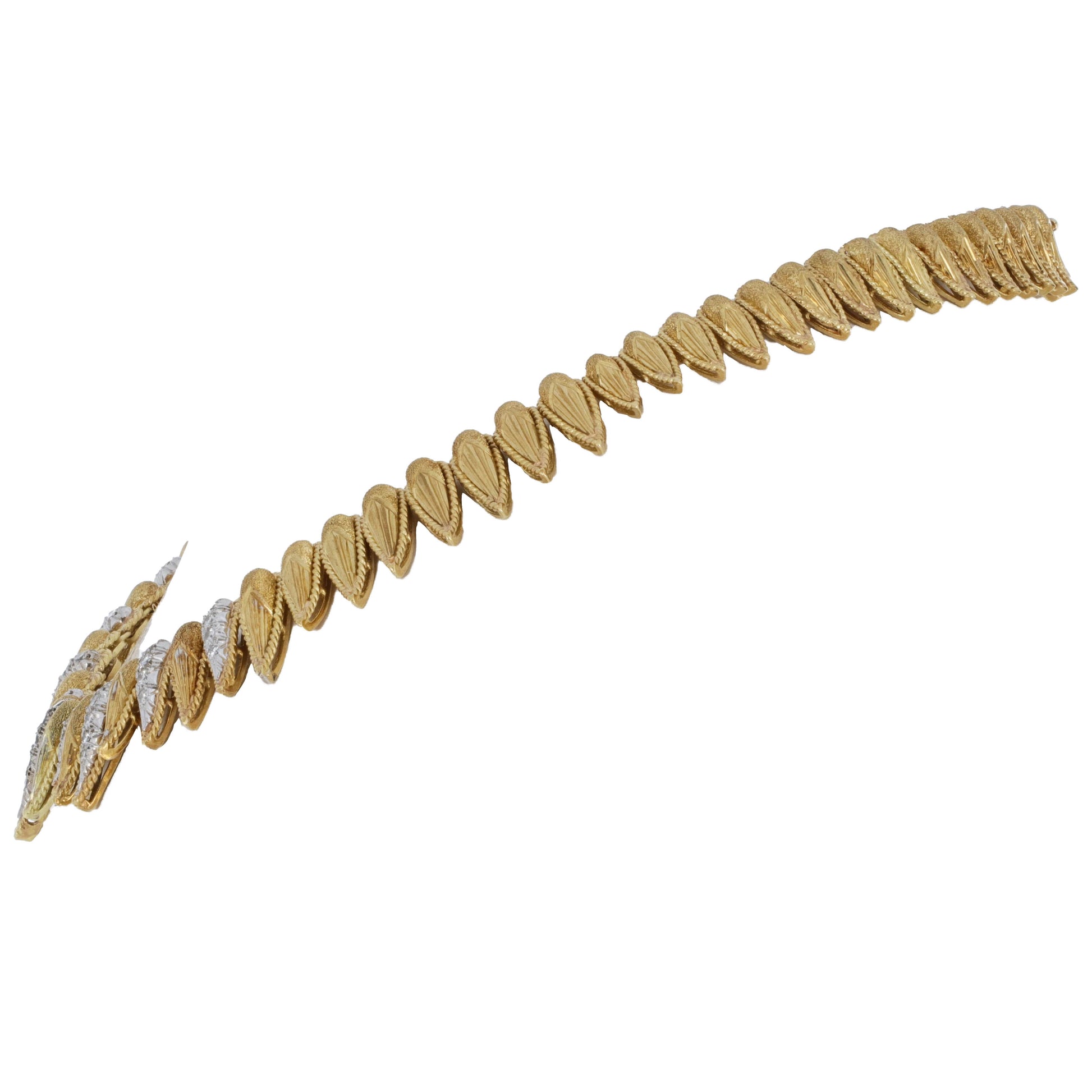 Retro French 18K Yellow Gold and Diamond Necklace, Hand-Engraved Links, 0.75 Carats, 79.7g