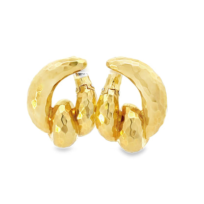 Henry Dunay 18K Yellow Gold Hammered Hoop Clip-On Earrings