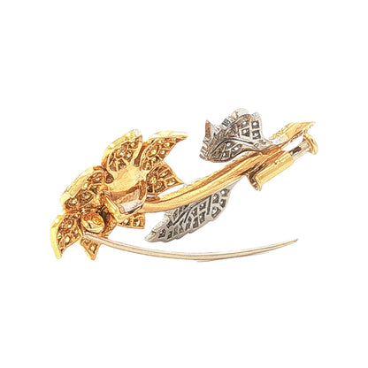 GIA certified 0.32ct F VS1 multi-color natural pink yellow and white diamond flower brooch in 18k two-tone gold by Kantor Gems