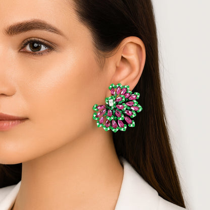 Pink Tourmaline, Green Garnet, and Diamond Titanium Earrings — Sculptural Contemporary Statement Design