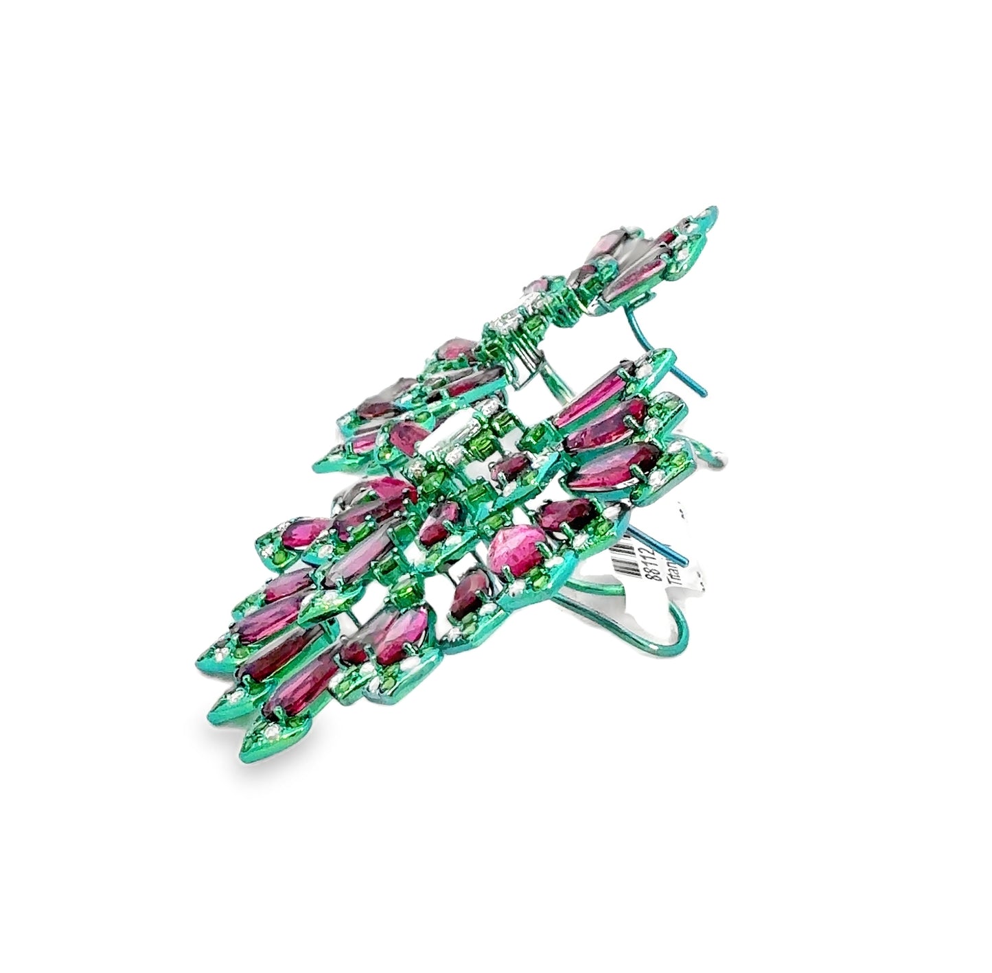 Pink Tourmaline, Green Garnet, and Diamond Titanium Earrings — Sculptural Contemporary Statement Design