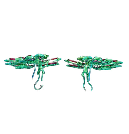 Pink Tourmaline, Green Garnet, and Diamond Titanium Earrings — Sculptural Contemporary Statement Design