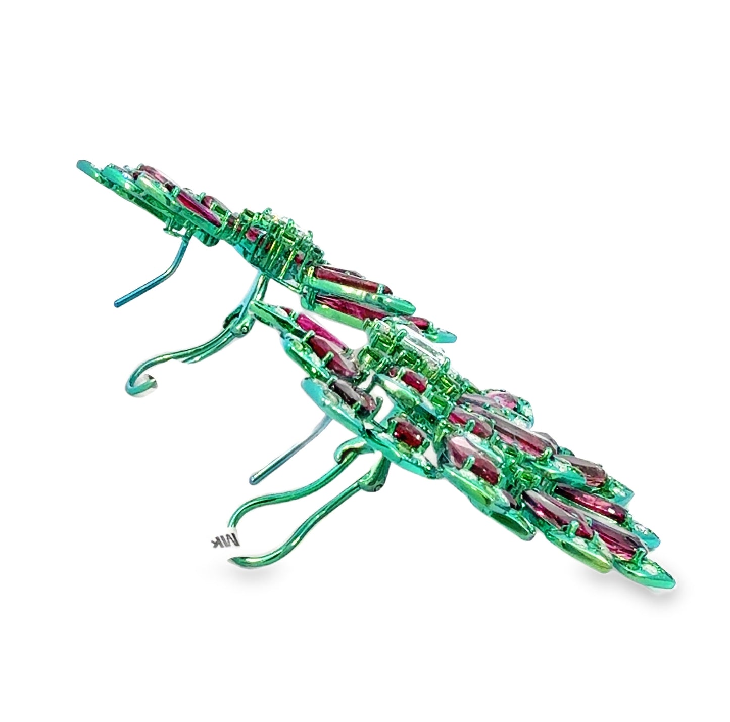 Pink Tourmaline, Green Garnet, and Diamond Titanium Earrings — Sculptural Contemporary Statement Design