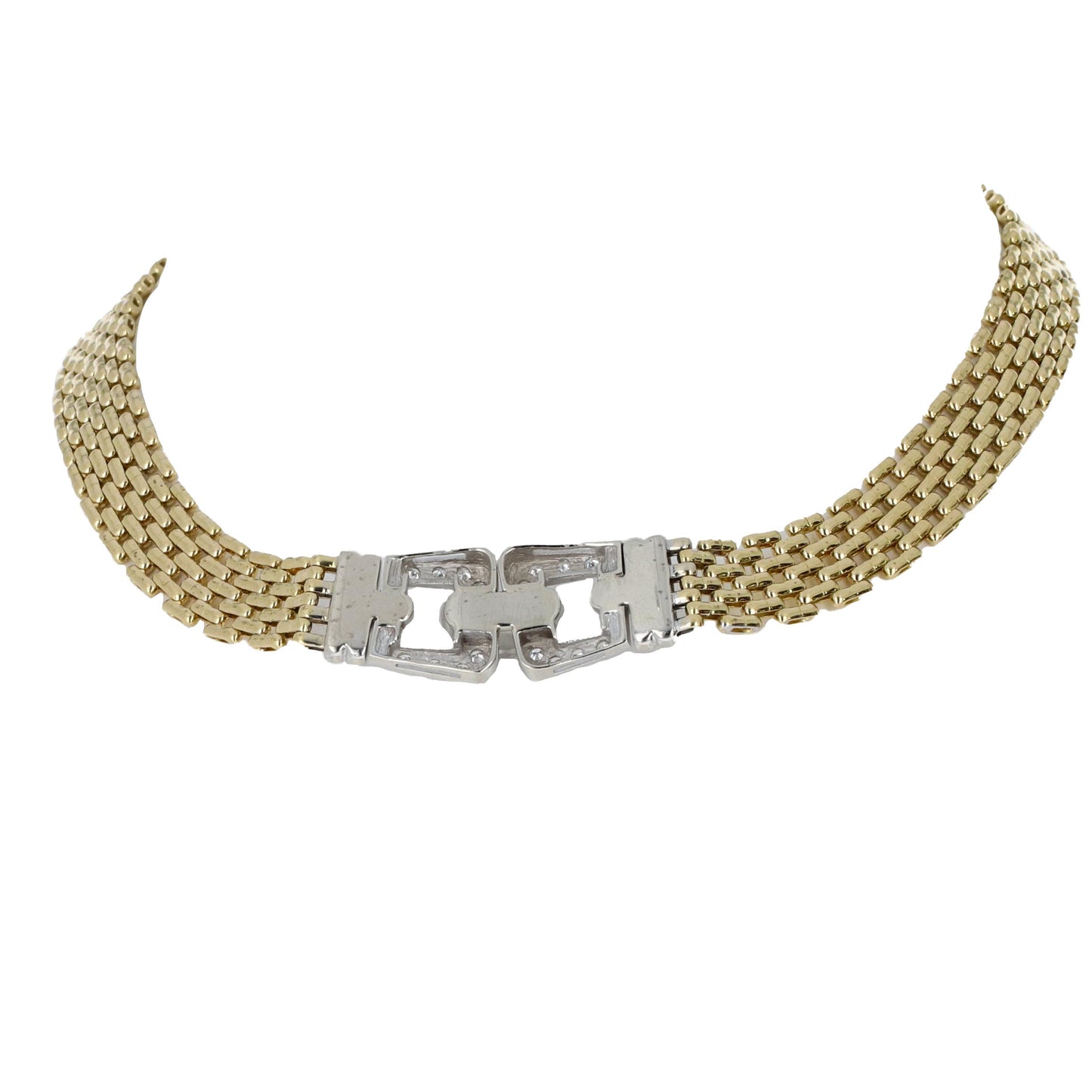 14K Yellow and White Gold Diamond Buckle Necklace, 0.75ctw, Retro Statement Choker