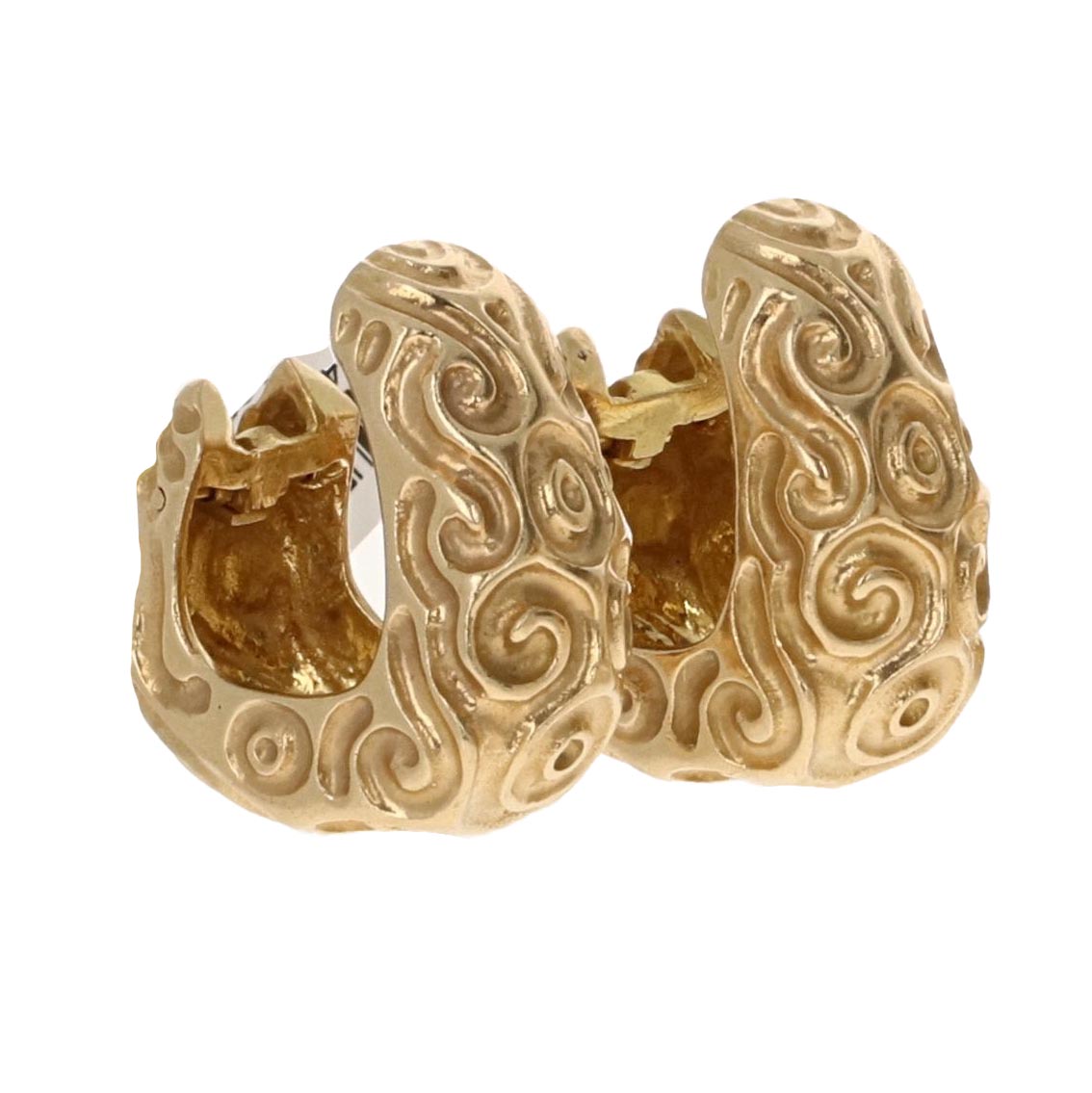 Retro 14K Yellow Gold Swirl Hoop Earrings – Sculptural Geometric Mid-Century Clip-Ons
